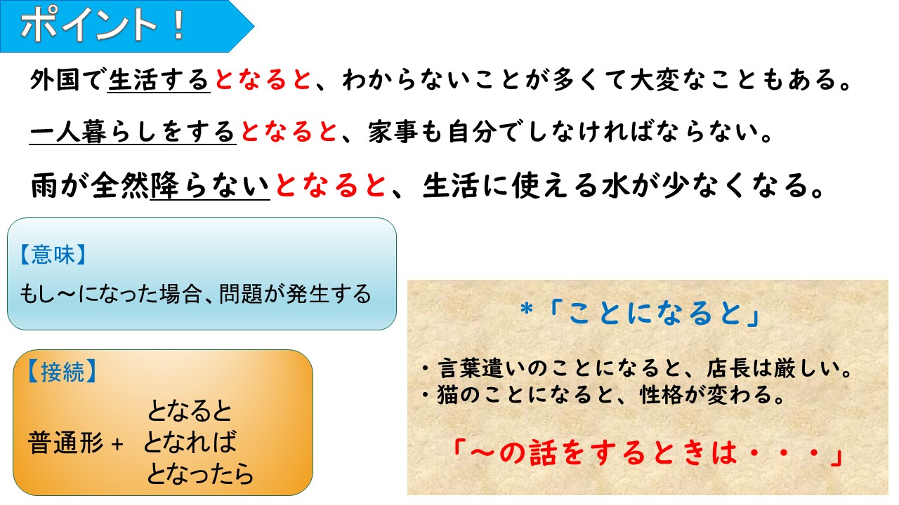 【JLPT N2】 文法解説・例文：～となると / となれば / となったら｜教材ダウンロード